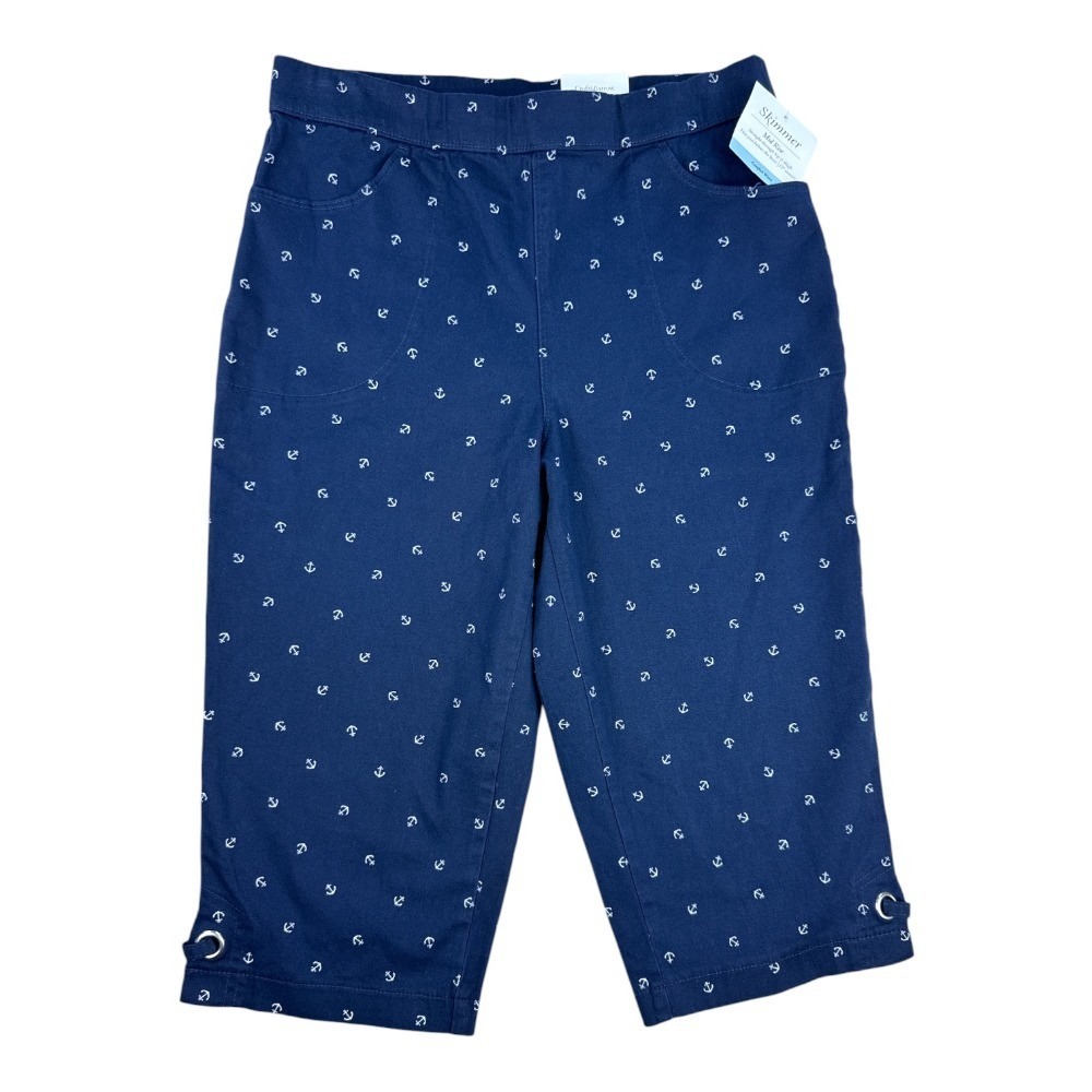 Croft & Barrow Womens Navy Anchor Print Skimmer Capri Pants NWT‎ Small Nautical